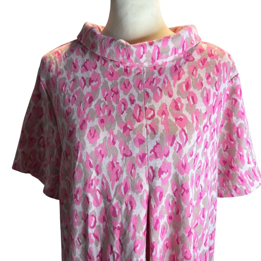 Tyler Boe Pink Abstract Print Funnel Neck Shift Dress, 60's Mod Retro, Size XL